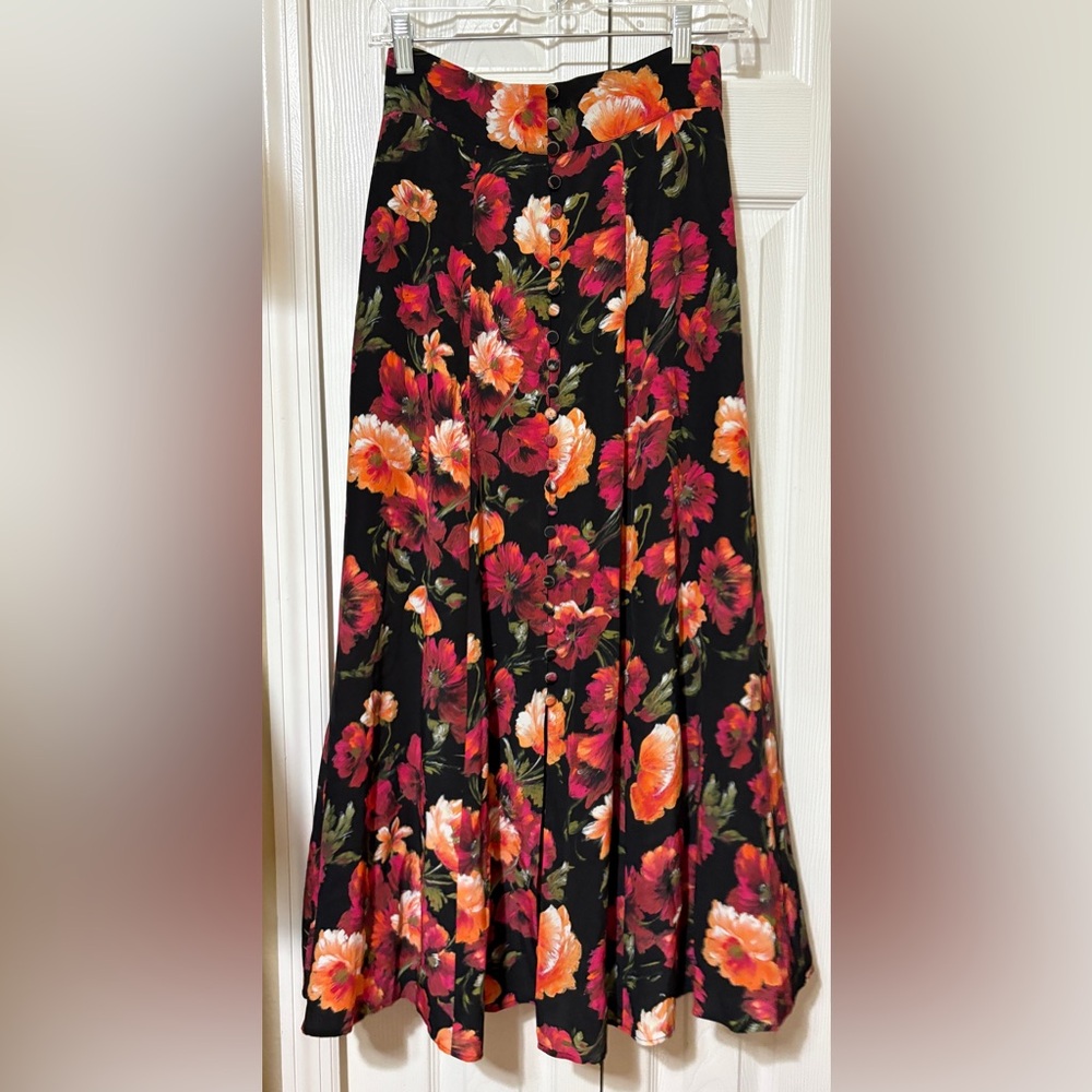 The Kooples Long Skirt Printed In Silk With Floral Motif Size 1 Lined